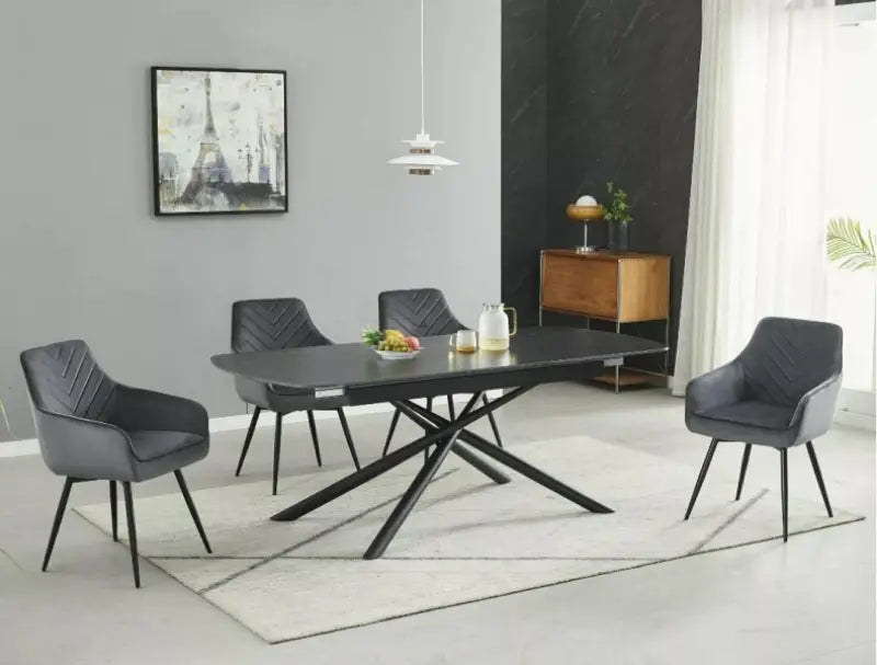 Masa extensibila VECTOR CERAMIC din ceramica neagra; metal negru 180-220x90xH75cm