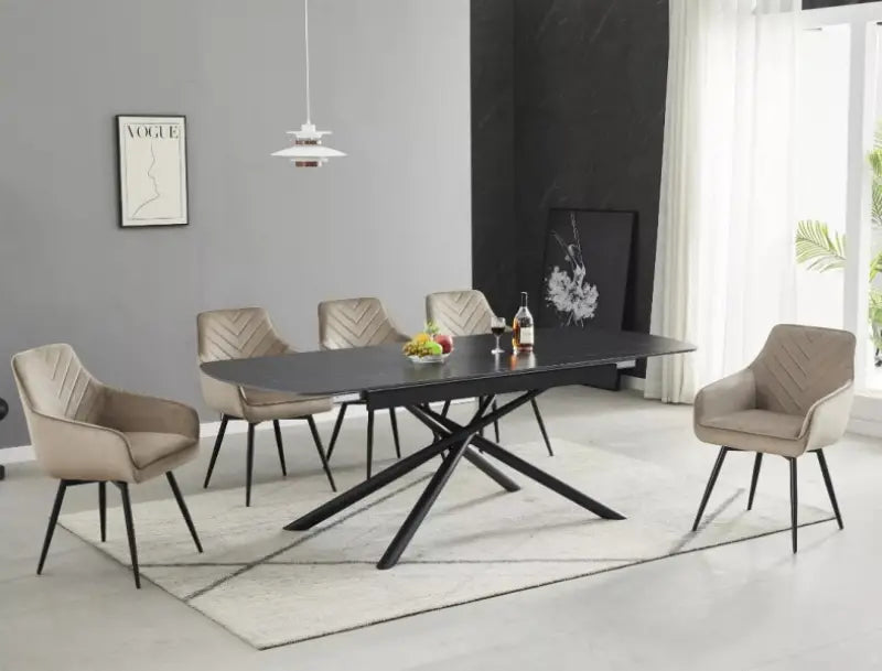 Masa extensibila VECTOR CERAMIC din ceramica neagra; metal negru 180-220x90xH75cm