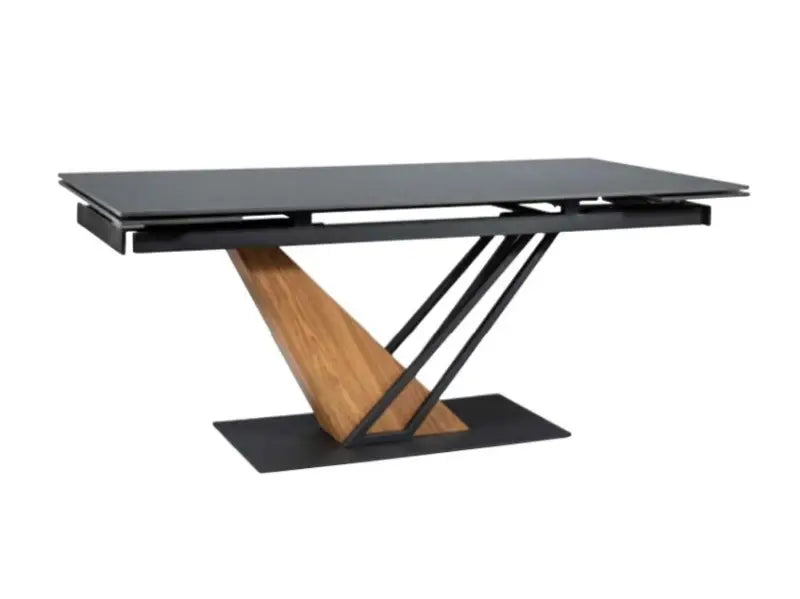 Masa extensibila GENESIS din ceramica cu efect de marmura neagra; metal negru si furnir frasin 180-240x90xH75cm