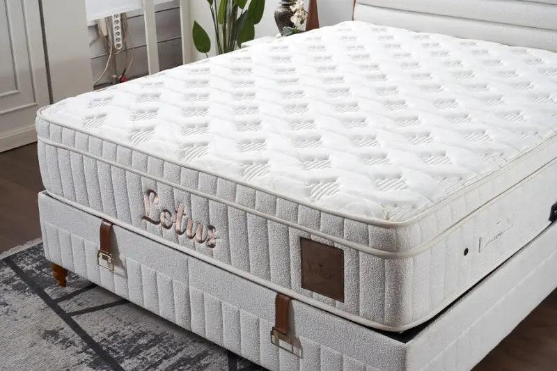 Pat tapitat crem cu somiera; spatiu pentru depozitare si saltea (160x200cm) LOTUS