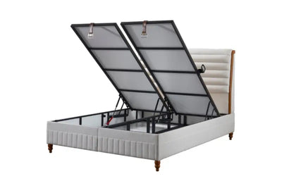 Pat tapitat crem cu somiera; spatiu pentru depozitare si saltea (180x200cm) LOTUS