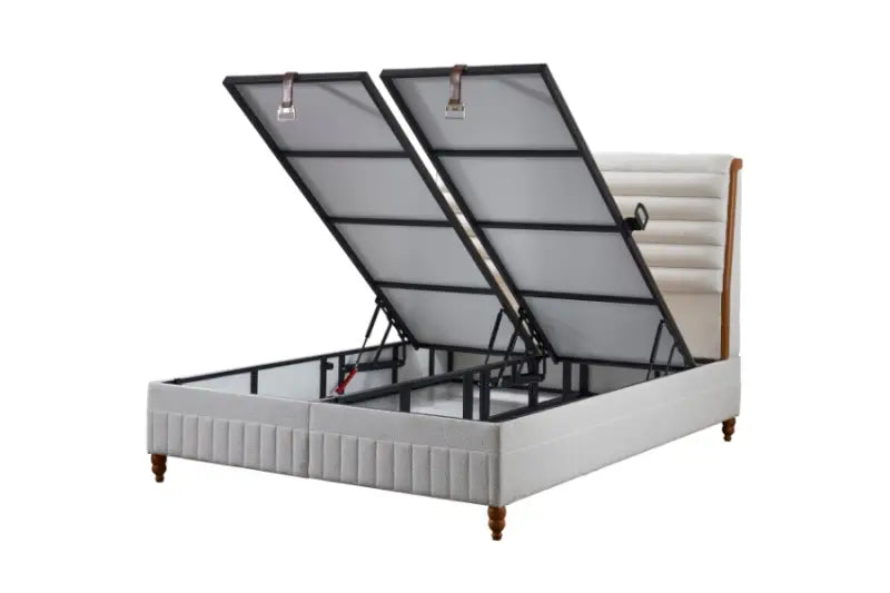 Pat tapitat crem cu somiera; spatiu pentru depozitare si saltea (160x200cm) LOTUS