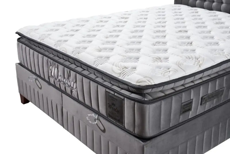 Pat tapitat cu saltea si spatiu pentru depozitare WOLLY (180x200cm) grey