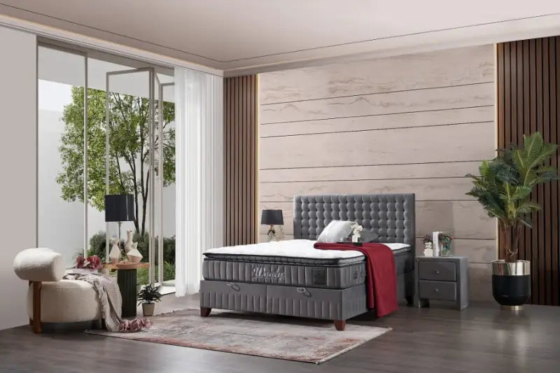 Pat tapitat cu saltea si spatiu pentru depozitare WOLLY (180x200cm) grey