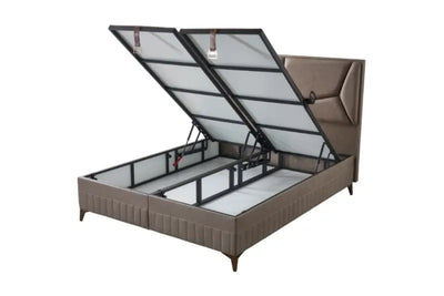 Pat tapitat cappuccino cu somiera; spatiu pentru depozitare si saltea (160x200cm) LISBON