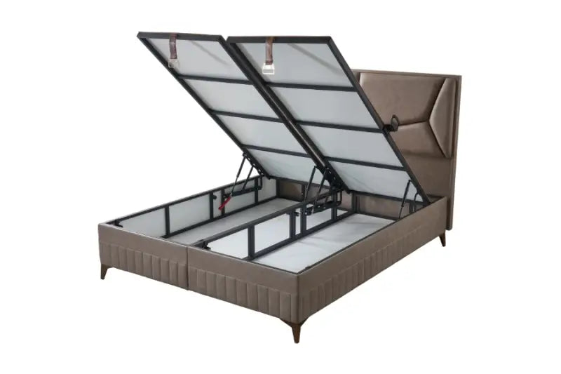 Pat tapitat cappuccino cu somiera; spatiu pentru depozitare si saltea (160x200cm) LISBON