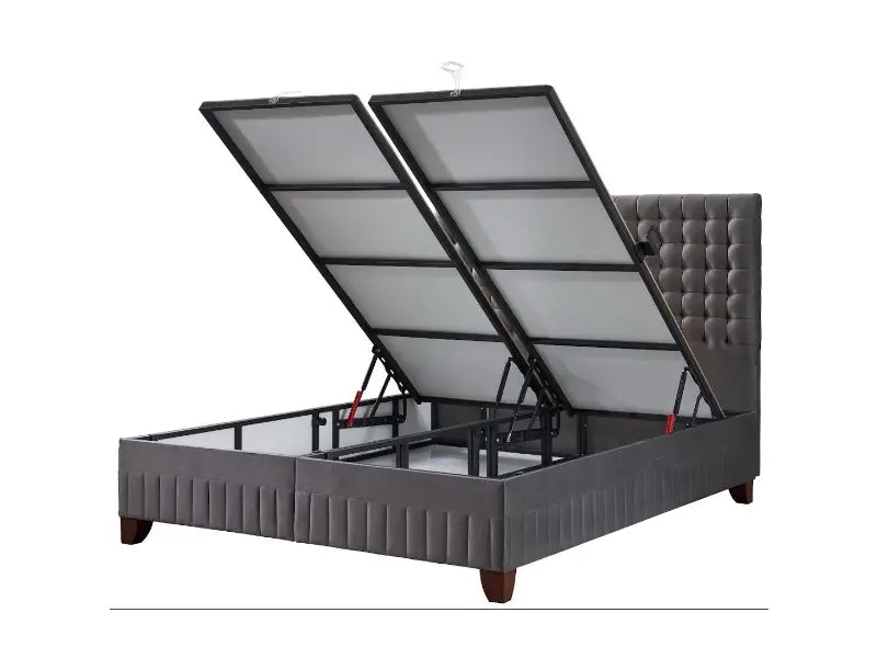 Pat tapitat cu saltea si spatiu pentru depozitare WOLLY (180x200cm) grey