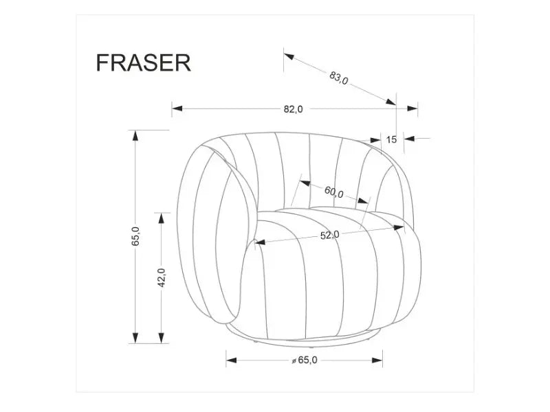 Fotoliu rotativ cozy cu design curbat FRASER material textil crem 82x83xH65cm