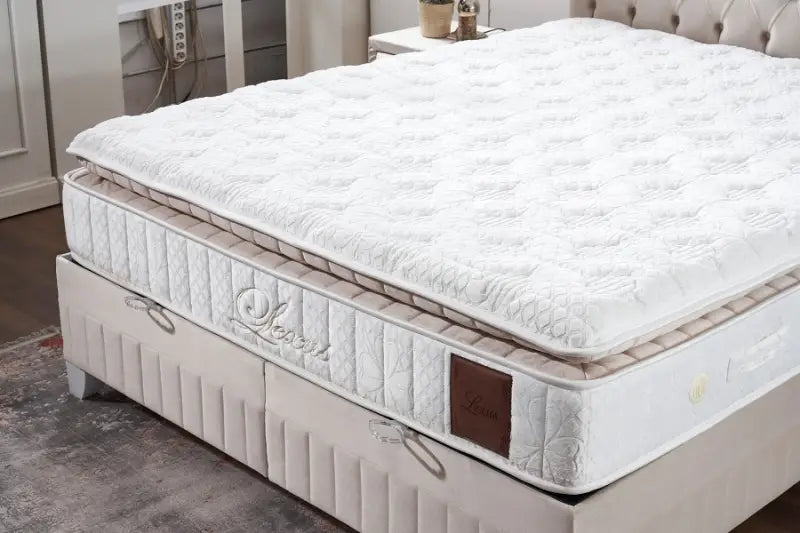 Pat tapitat beige cu somiera; spatiu pentru depozitare si saltea (180x200cm) LEXUS