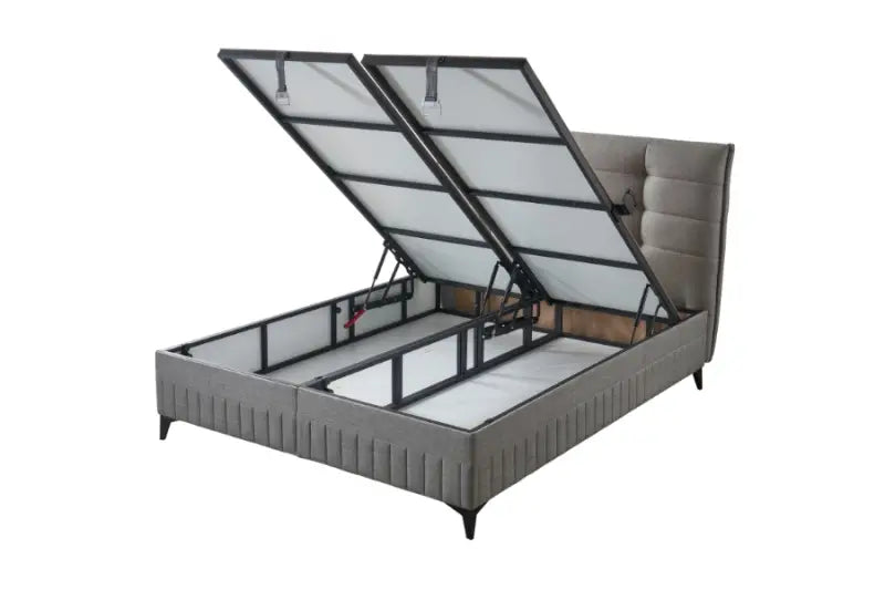 Pat tapitat gri cu somiera; spatiu pentru depozitare si saltea (160x200cm) SIYESTA