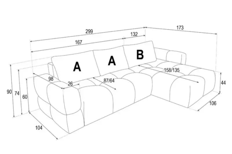 Coltar extensibil TAREMI MINI cu lada pentru depozitare; personalizabil 267x175cm