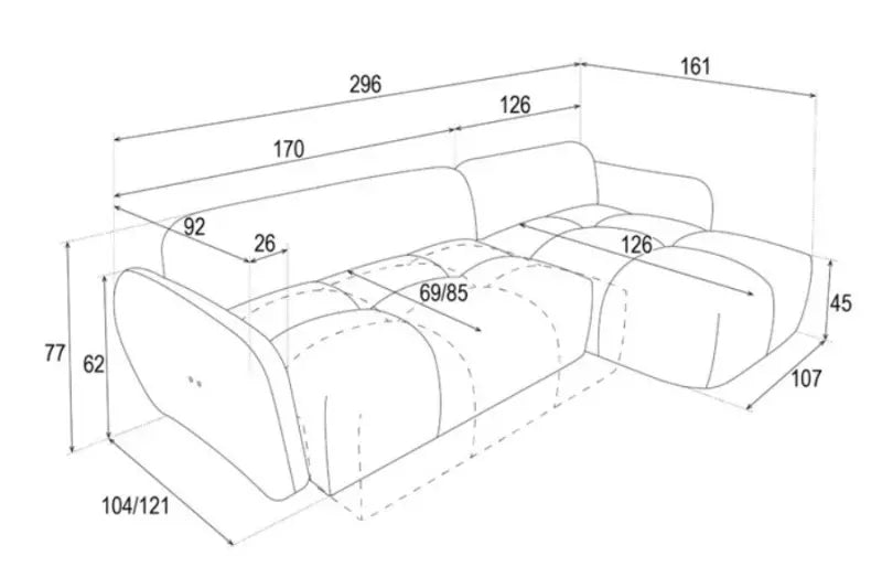 Coltar cu reglaj electric NUAGE personalizabil 296x161cm