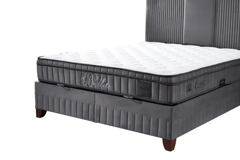 Pat tapitat cu saltea si spatiu pentru depozitare BELLA (160x200cm) grey