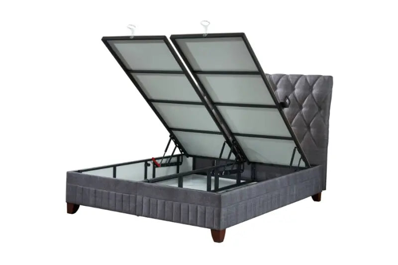 Pat tapitat cu saltea si spatiu pentru depozitare COMFORT (160x200cm) grey